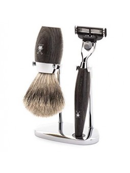 KOSMO - Shaving set of MÜHLE, fine badger, with Gillette Mach3, handle material made of bog oak