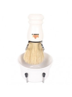 Omega Synthetic Fiber White Handle Shaving Brush & Shaving Bowl & Shaving Brush Stand