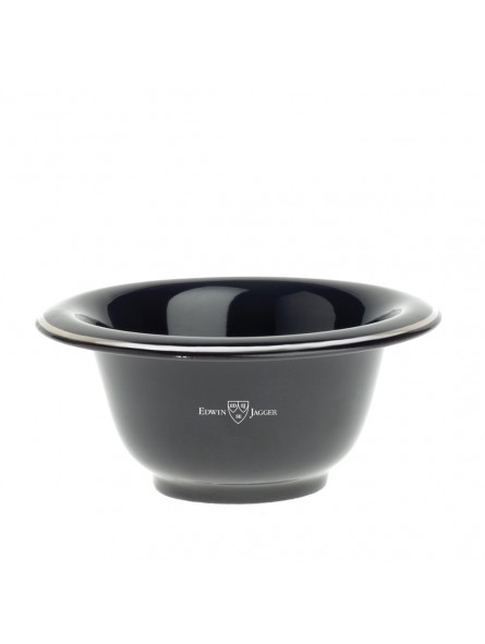 Edwin Jagger Ebony Porcelain Shaving Bowl with Silver Rim