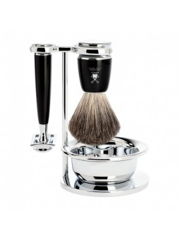 Mühle Rytmo Shaving Set Pure Badger Shaving Brush, Safety Razor Resin Black  & Bol 